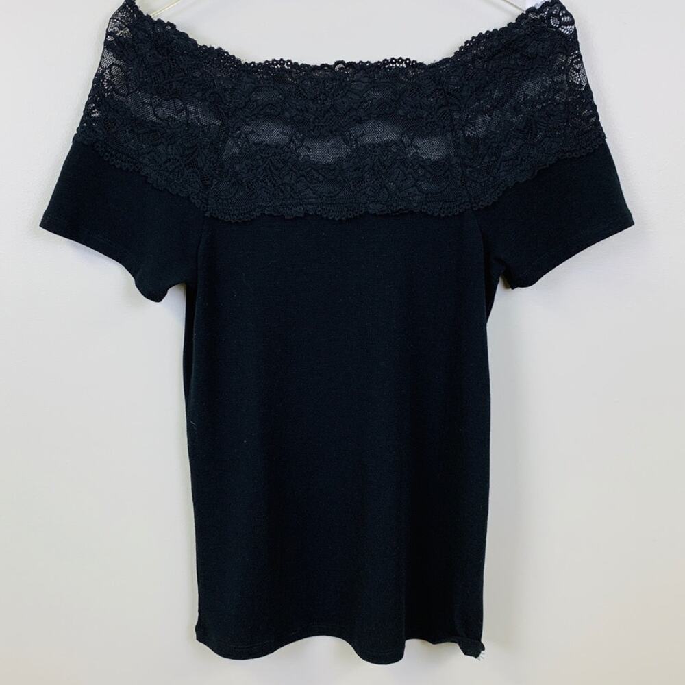Poof! Off-Shoulder Black Lace Trim Top, Size L